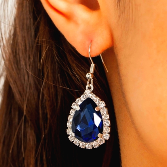 Blue Gem Stone Earrings - Picture 2 of 2